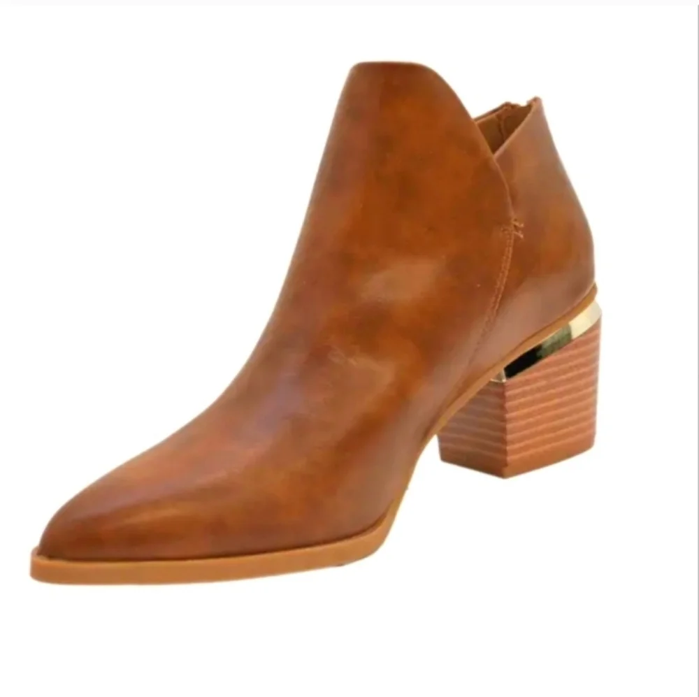 Ladies Brown Ankle Mirrored Heel Boots Sz 8